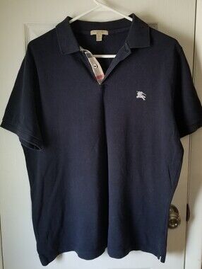 ❗Vintage Burberry Navy Men's Polo with Nova Plaid Details Size XXL❗